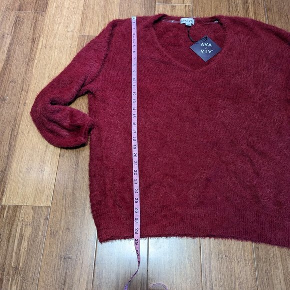 Ava & Viv Red Fuzzy V-Neck Sweater - Picture 11 of 12